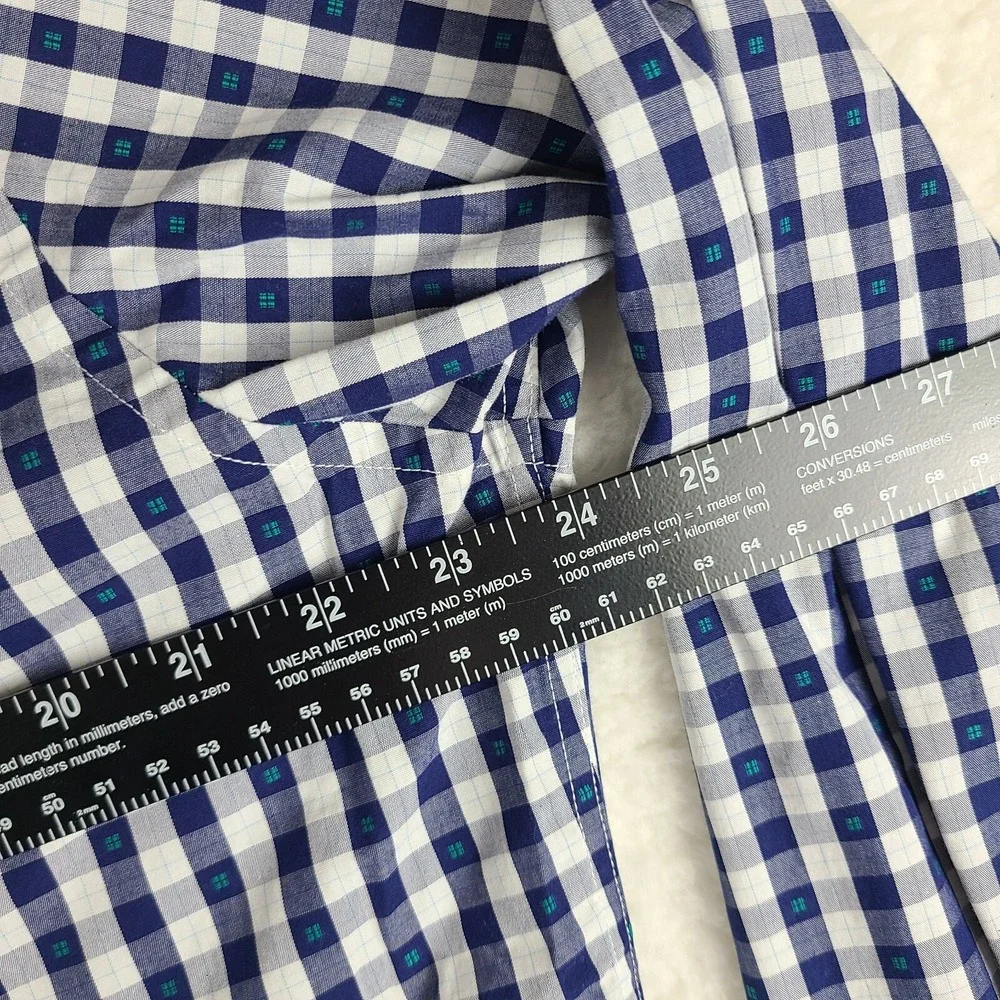 Banana Republic Shirt Mens XL Blue Navy Plaid Non Iron Slim Fit Dress‎ Button Up